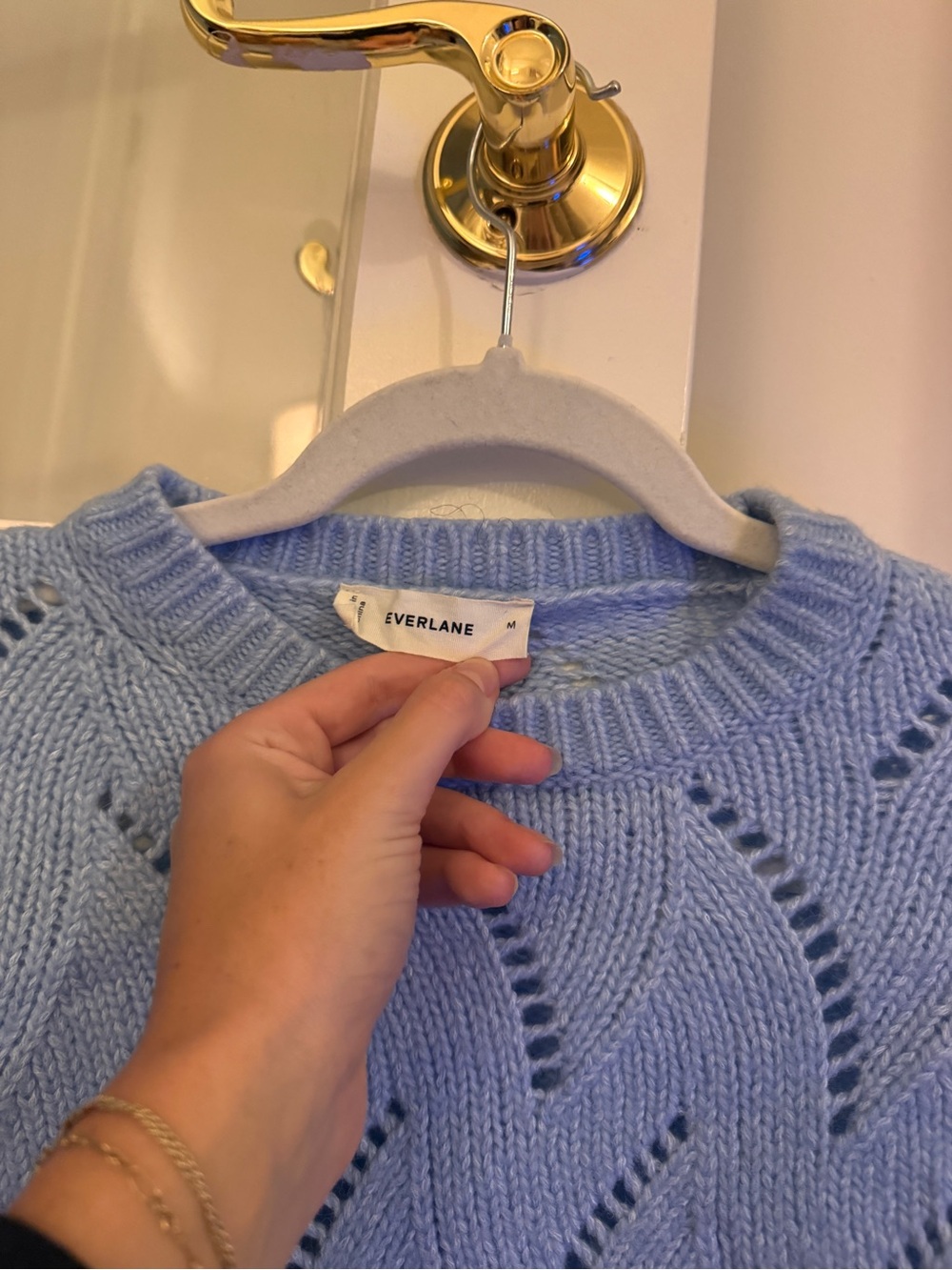 Everlane Pale Blue Openwork Crewneck Sweater